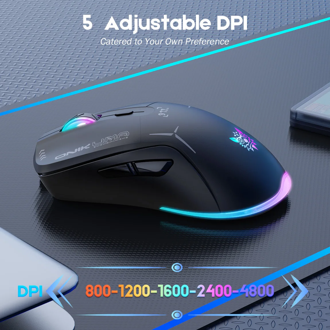 2024 NEW CW917 Gaming Mouse 7-color RGB Cyclic Lighting 4-speed Driver Adjustable RGB Mouse