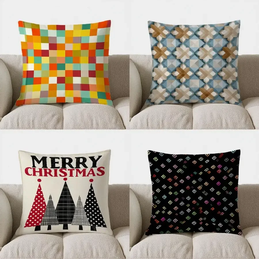 Colorful Checkered Pattern throw pillow cover with short plush print for living room sofa decoration cushion cover pillow covers