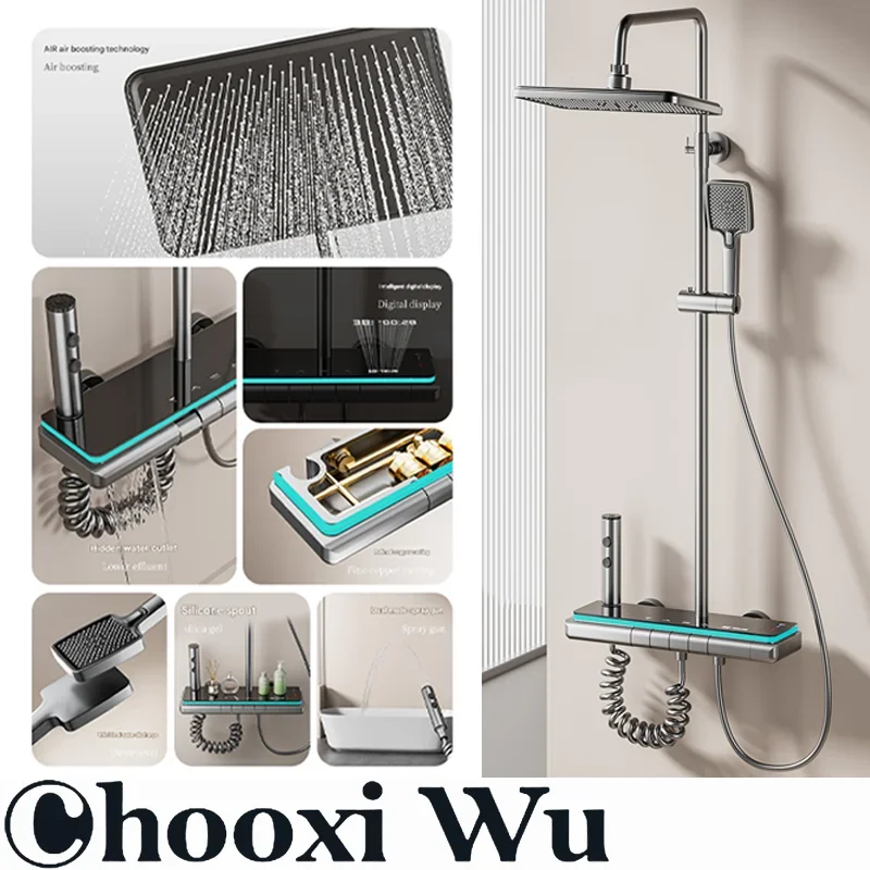 

CHOOXIWU - Digital Multifunctional Bathroom Shower System Set Piano Keys Ambient Lighting Display - Modern Shower Experience