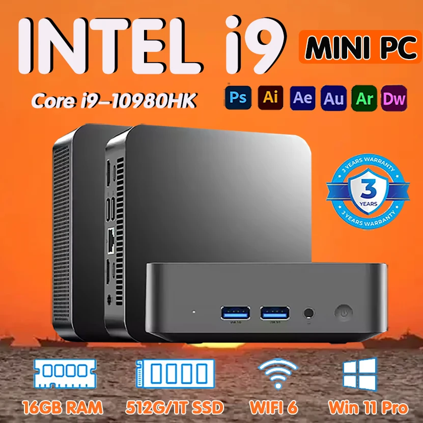 

Mini PC Windows 11 Intel Core i9 10980HK 16GB 32GB DDR4 512GB 1TB SSD PC Gamer Computer Dual WIFI 6 BT5.2 4K HD Mini Gaming PC