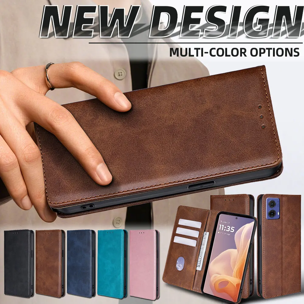 Wallet With Card Slots Holder Magnetic Flip Leather Book Case for Motorola E14 G64 G64Y G85 G54 Moto G Power G Play G 5G 2024