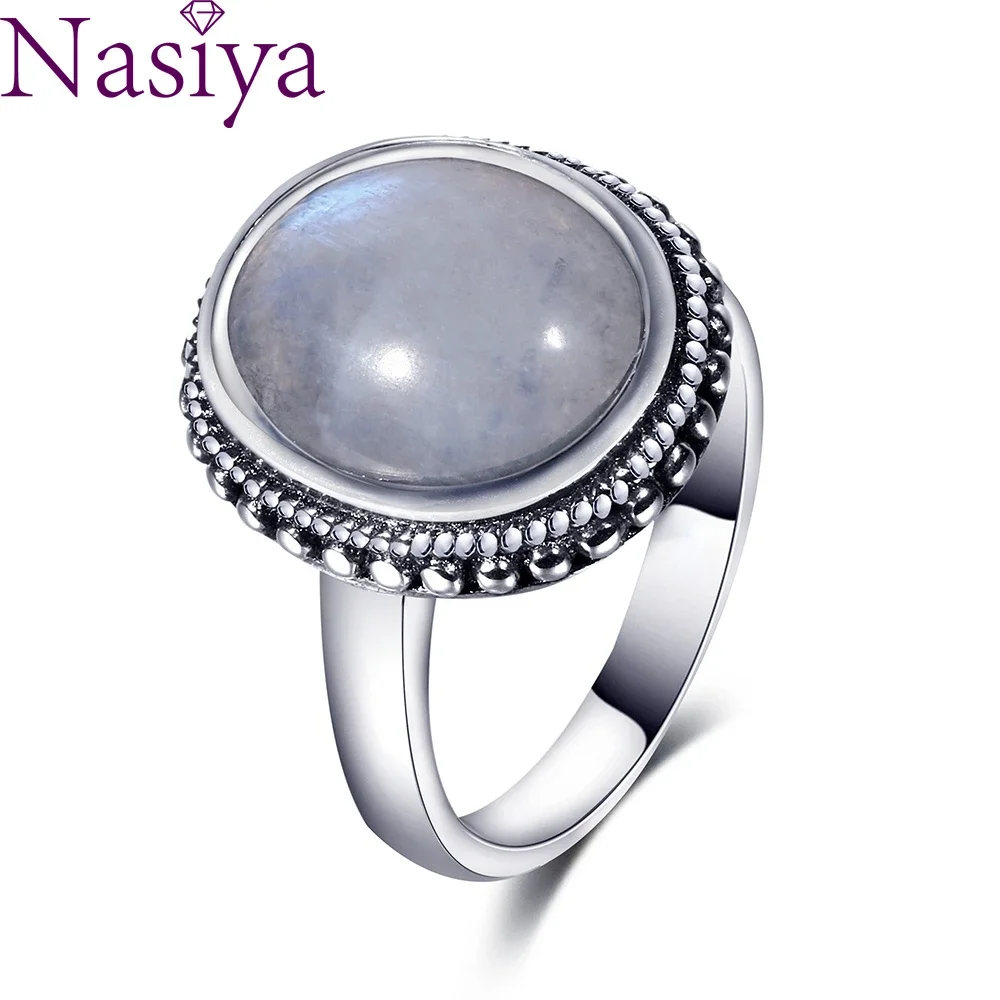 Nasiya Elegant Simple Oval Moonstone Rings For Women Girls S925 Sterling Silver Jewelry Anniversary Engagement Party Gift