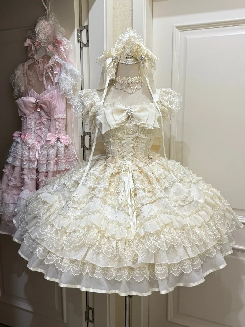 

Original Design Lolita Sweet Girl JSK Strap Dress 2025 New Super Fairy Cute Bow High Waist Birthday Party Princess Dresses
