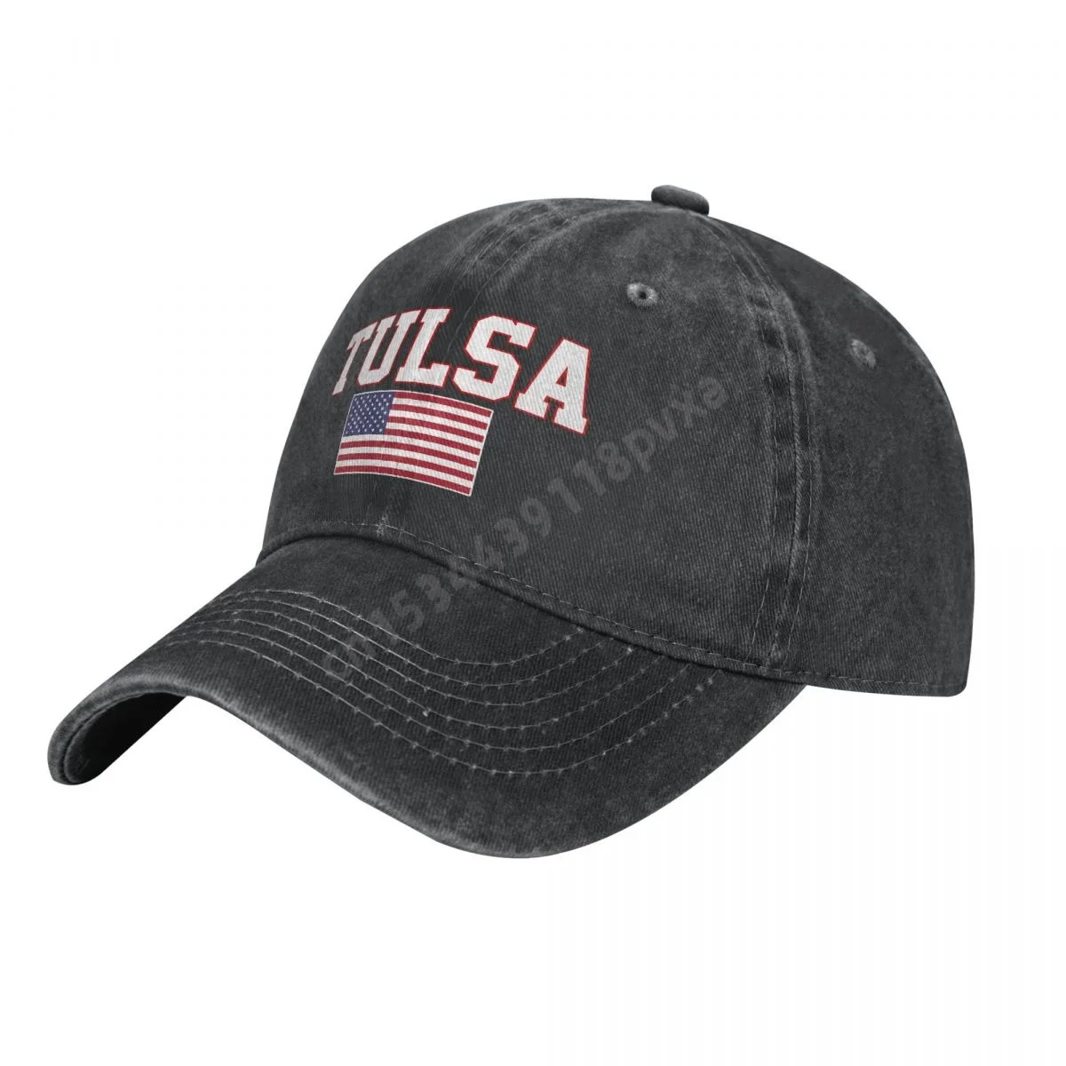 Tulsa America Flag USA United States City Charcoal Washed Denim Baseball Cap Men Classic Vintage Cotton Dad Trucker Hat