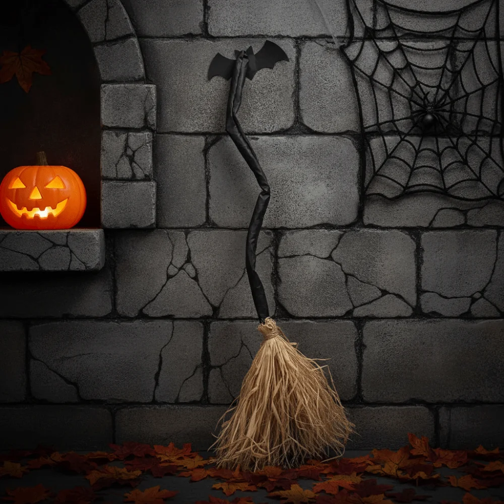 Glowing Animated Dancing Witch Broom Bendable Stick Movable Halloween Magic Witch Broomstick with Sounds Walking Feet