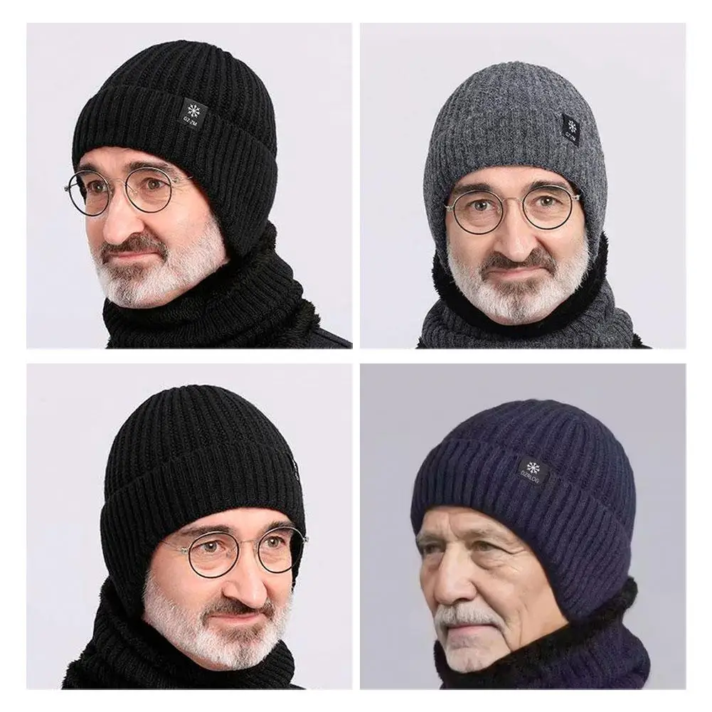 Winter Warm Woolen Hat For Middle-aged And Elderly People, Men's One-piece Snowflake Ear Protection, Thickened Knitted Hat 1Pc