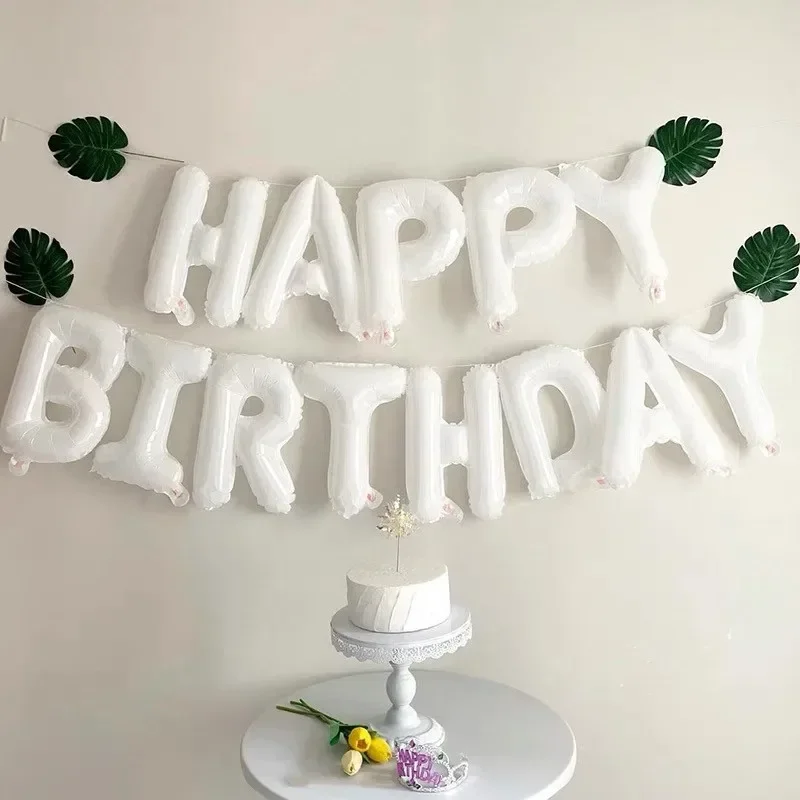 13pcs White Happy Birthday Balloon Foil Letter Ballons Baby Shower Kids Birthday Party Decoration Adult Balloon Banner Globos