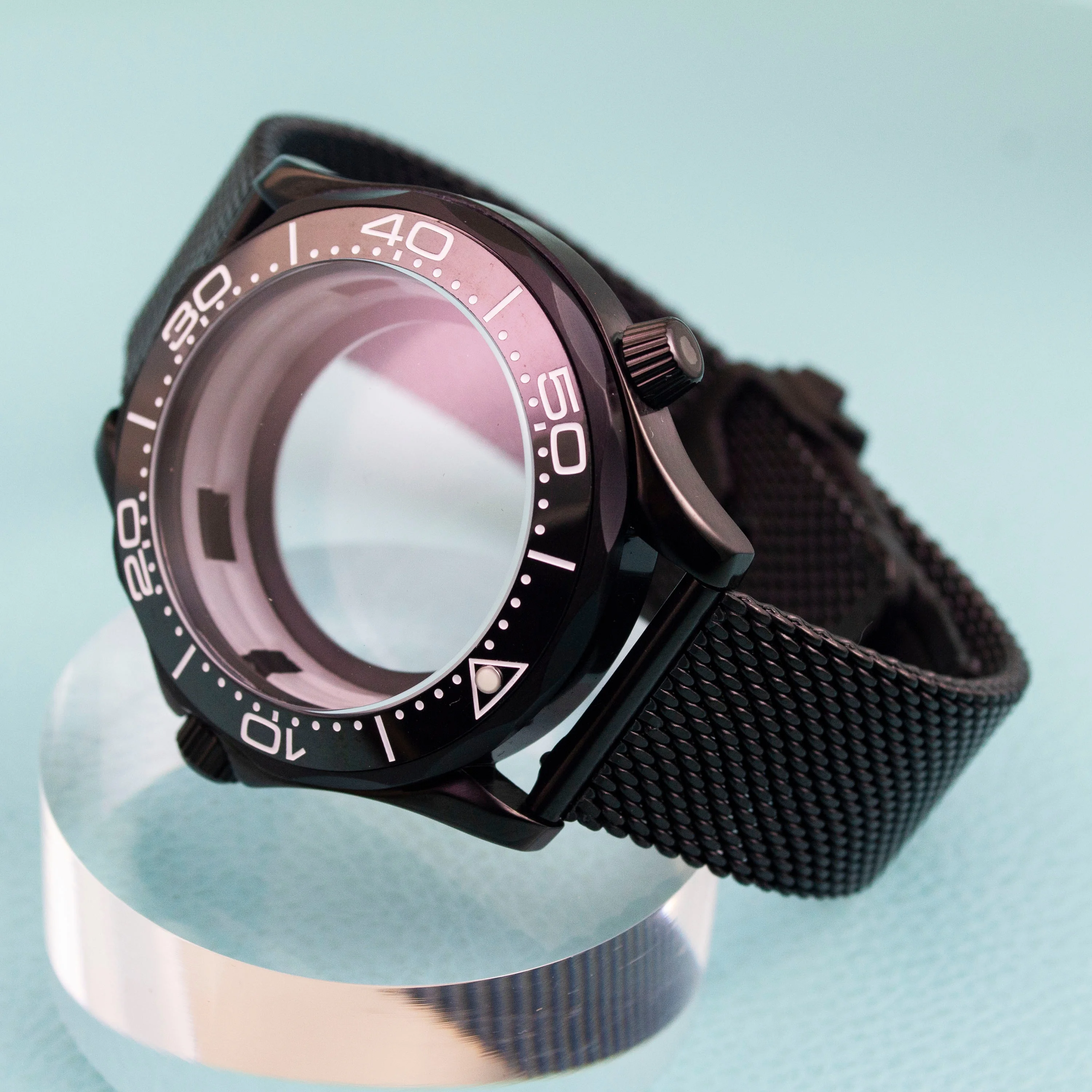 Black Stainless Stee NH35 Watch case for Seamaster 300 Watch Case Milan Steel Mesh Strap fit NH35 NH36 Movement 41MM Case Parts