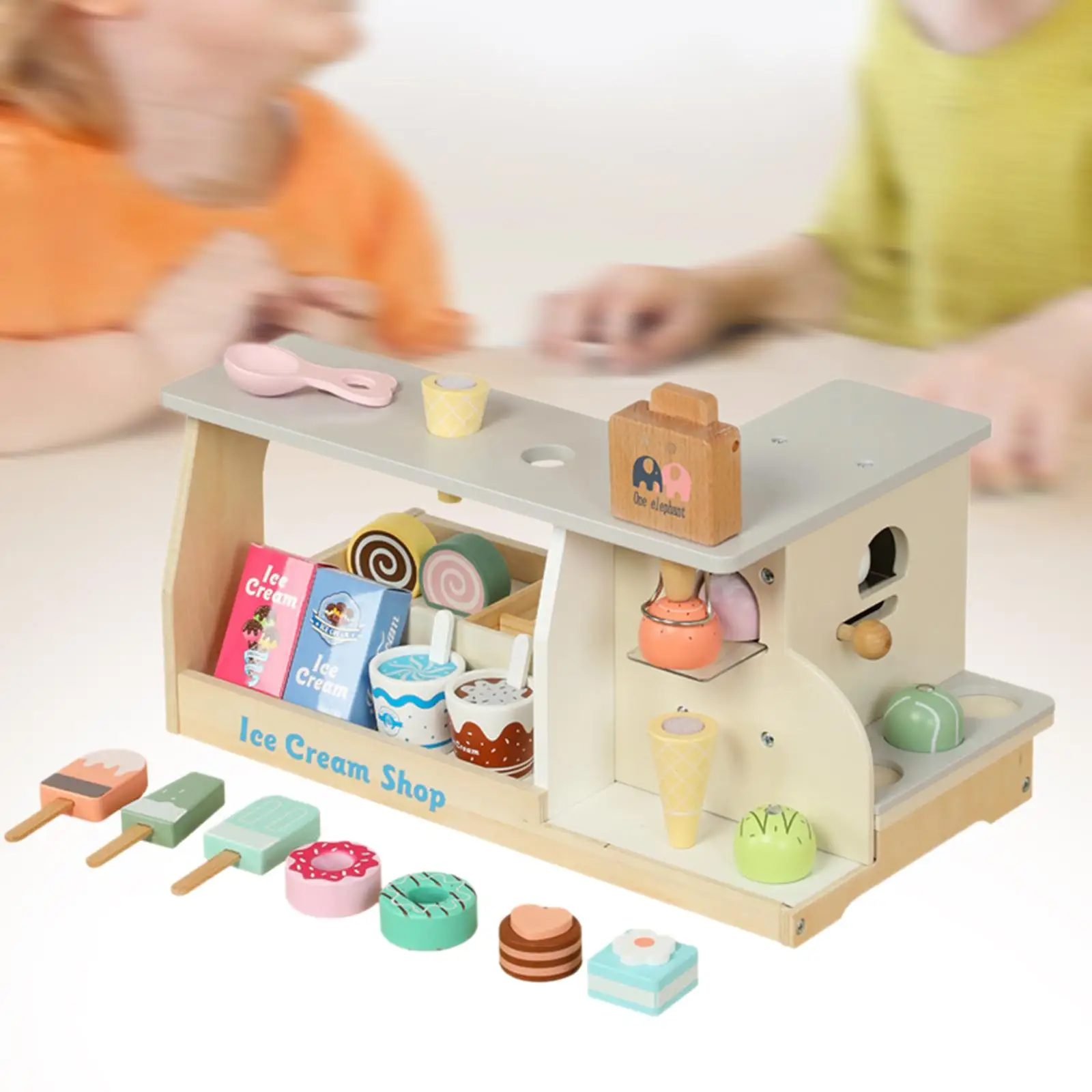 Montessori Ice Cream Counter Toys Role Play Toys Wood Ice Cream Playset for Children Age 3 4 5 6 Years Old Girls Holiday Gifts