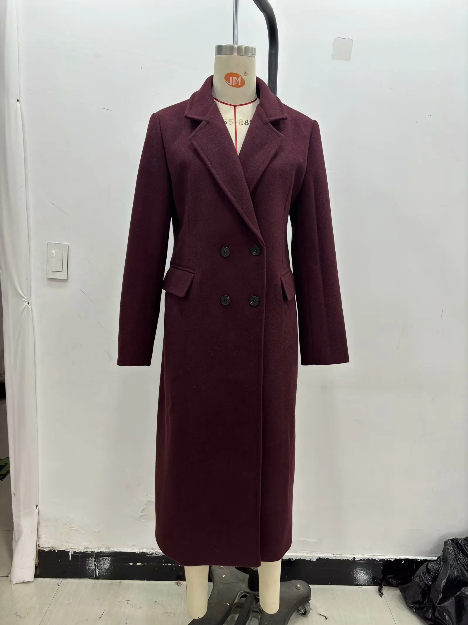 French Hepburn style lapel double-breasted wool blend coat jacket women's autumn and winter long high-end coat