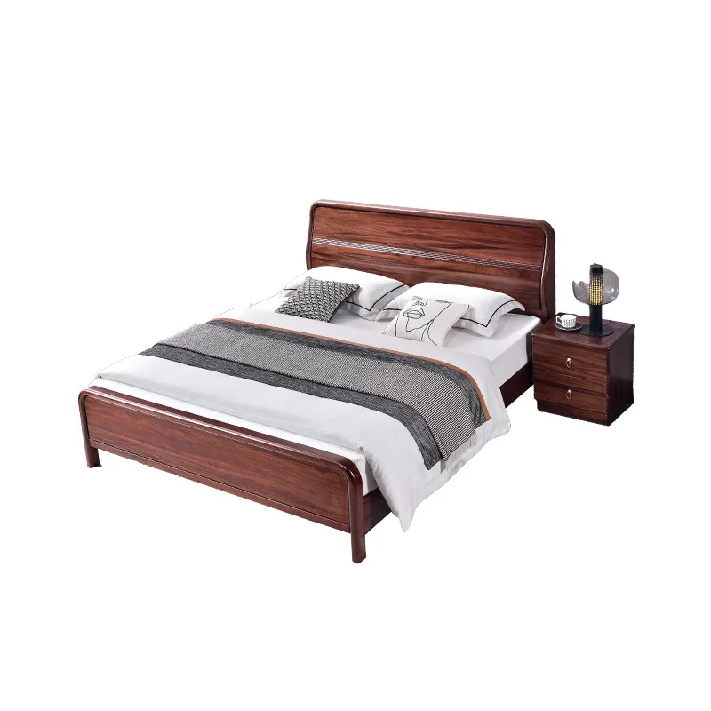 

All solid wood black, double bed, modern simple master bedroom, Chinese high box storage wedding bed