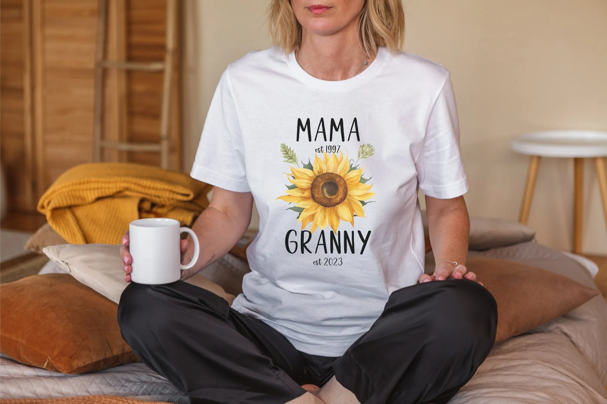 Custom Grandma Sunflower T Shirt for New Granny from Daughter to Mom Mothers Day Pregnancy Announcement