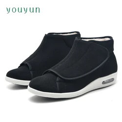 Autumn winter cashmere high top elderly shoes thick and warm adjustable unisex walking shoes flat bottomed non slip casual shoes