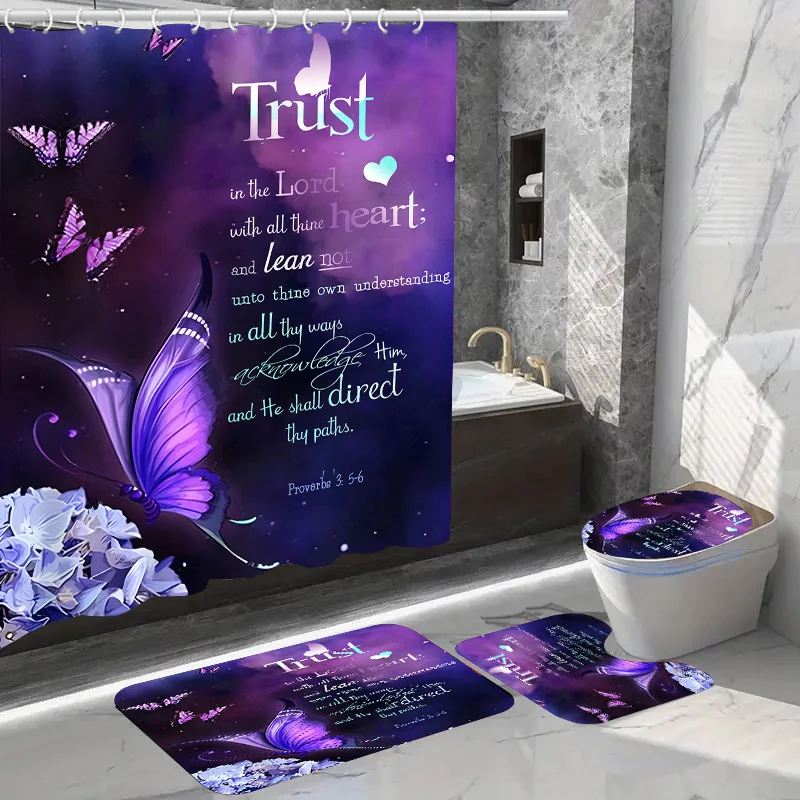 

Набор из четырех предметов для ванной комнаты Mystical Forest — водонепроницаемая занавеска для душа в стиле природы для полного набора для ванной комнаты