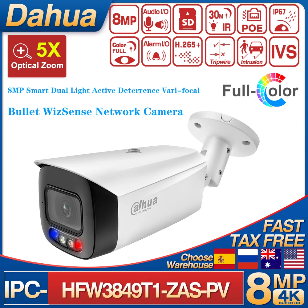 

Original Dahua IPC-HFW3849T1-ZAS-PV 8MP Smart Dual Light Active Deterrence 5X Zoom Vari-focal Bullet WizSense IVS Network Camera