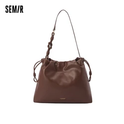 Semir Tote Bag Women 2024 New Retro French Lazy Sense Shoulder Bag Large Capacity Drawstring Handbag Lady Bag