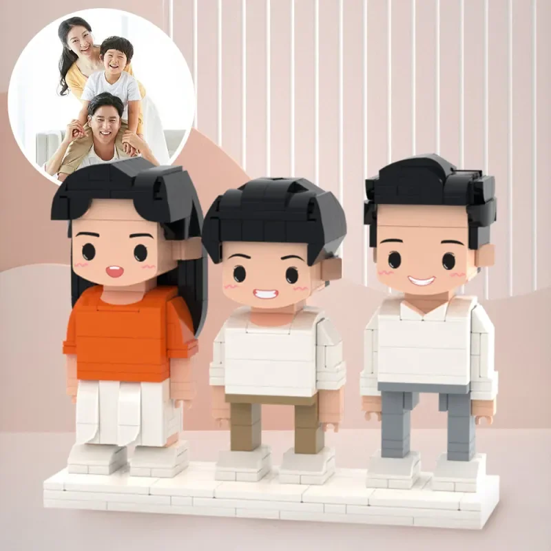 

Custom Brick Family Portrait 3 People Full My Custom Brickfigures Granules Photo Small Particle Block Toys Valentine's Day Gifts