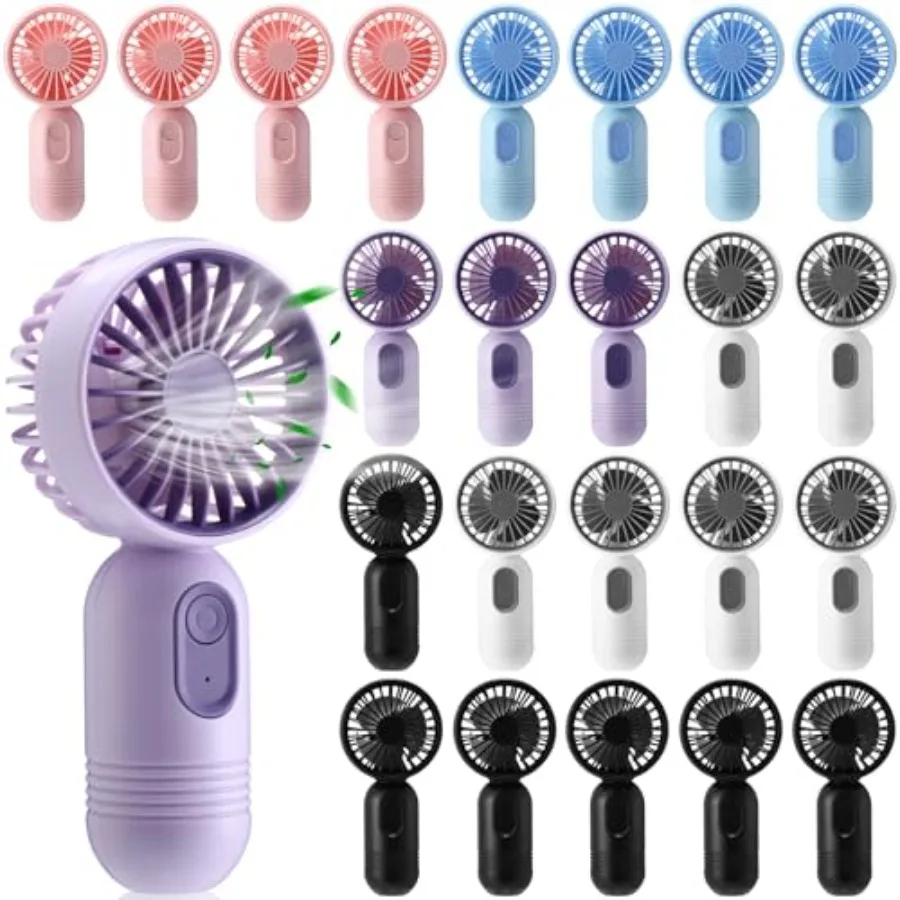 

24 Pack Mini Portable Fan Bulk for Travel 3 Speeds, Rechargeable USB Battery Operated, Small Handheld Personal Eyelash Fans for