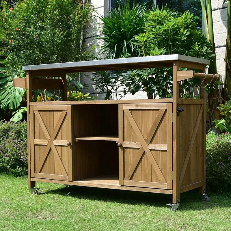 

Открытый твердый деревянный вагон-ресторан, приготовление еды, шкаф для хранения, консоль для хранения, отделочный шкив, подвижный сад, дождь, солнце