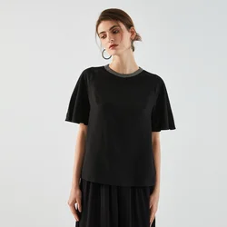 K1307W Round Neck Comfortable 100% Silk Women Tees Tops For Women Tee Shirts For Women Clothing