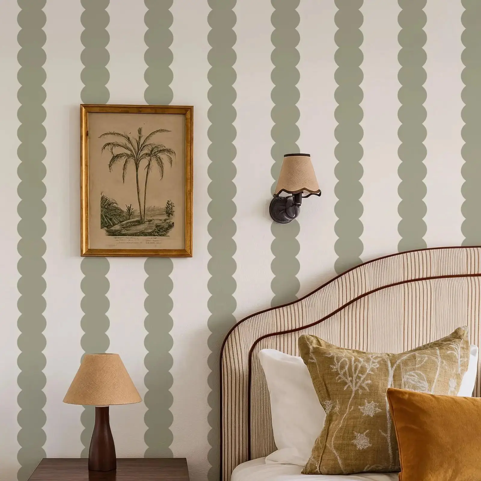 

Обои Sage Green Scallop Peel & Stick, настенная роспись в светлую полоску для декора комнаты, самоклеящиеся или традиционные нетканые обои