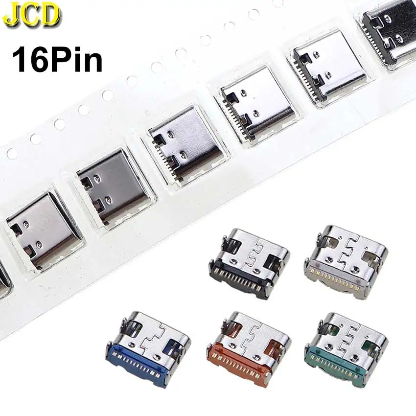 JCD 10pcs 16Pin USB Type C SMT Jack Connector USB 3.1 Type-C Female Socket DIP For PCB Design DIY High Current Charging Port