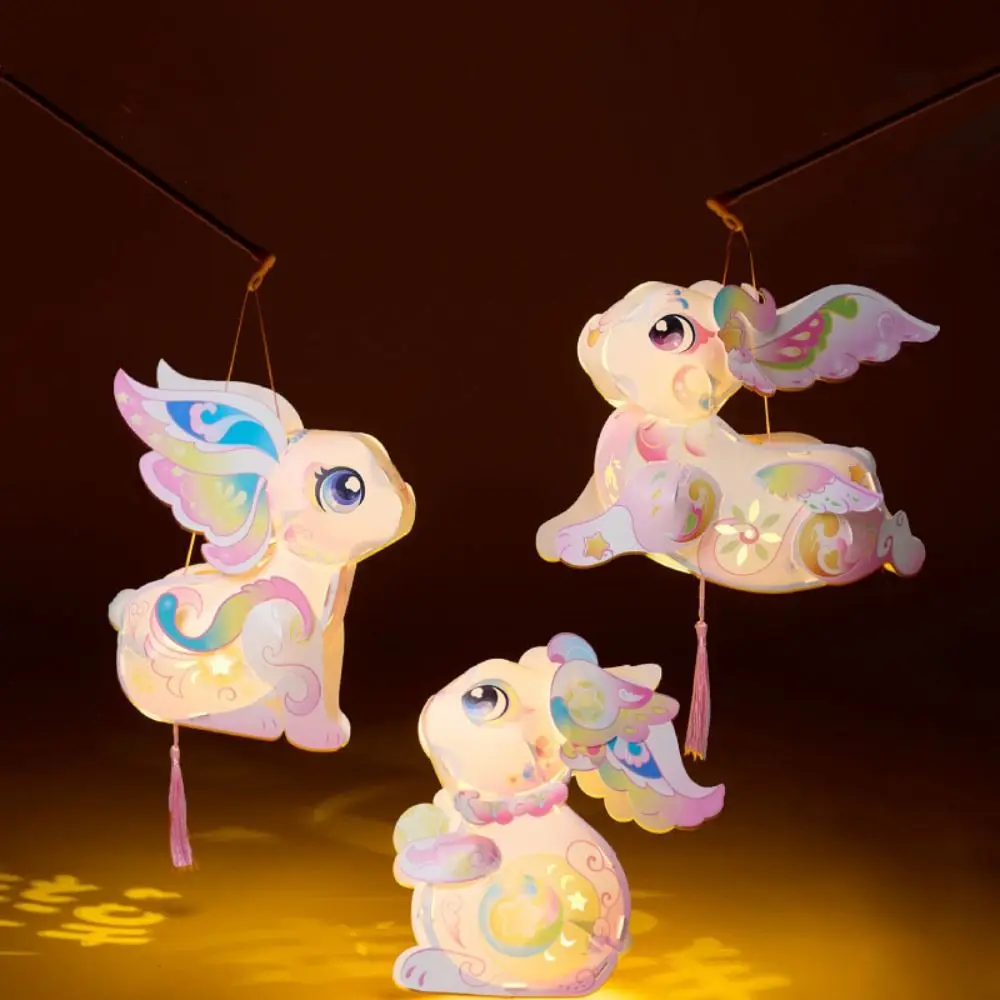 Flying Rabbit Rabbit Lantern Handmade Cartoon Mid-Autumn Festival Lantern Chinese Style Glowing Handheld Rabbit Lantern Children