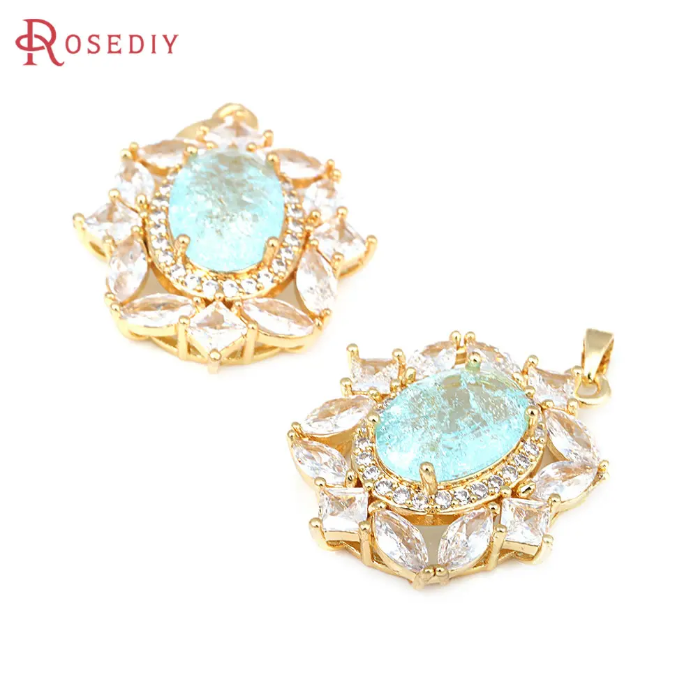 2PCS 18K Gold Color Brass and Zircon Glass Necklaces Charms Pendants Diy Jewelry Making Necklace Earrings Accessories for Women