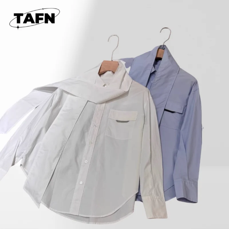 Women's High-Low Shirt Loose Cotton Linen Blouse Women's Ruffle Collar Shirt Office Long Sleeve Blouse AH0139
