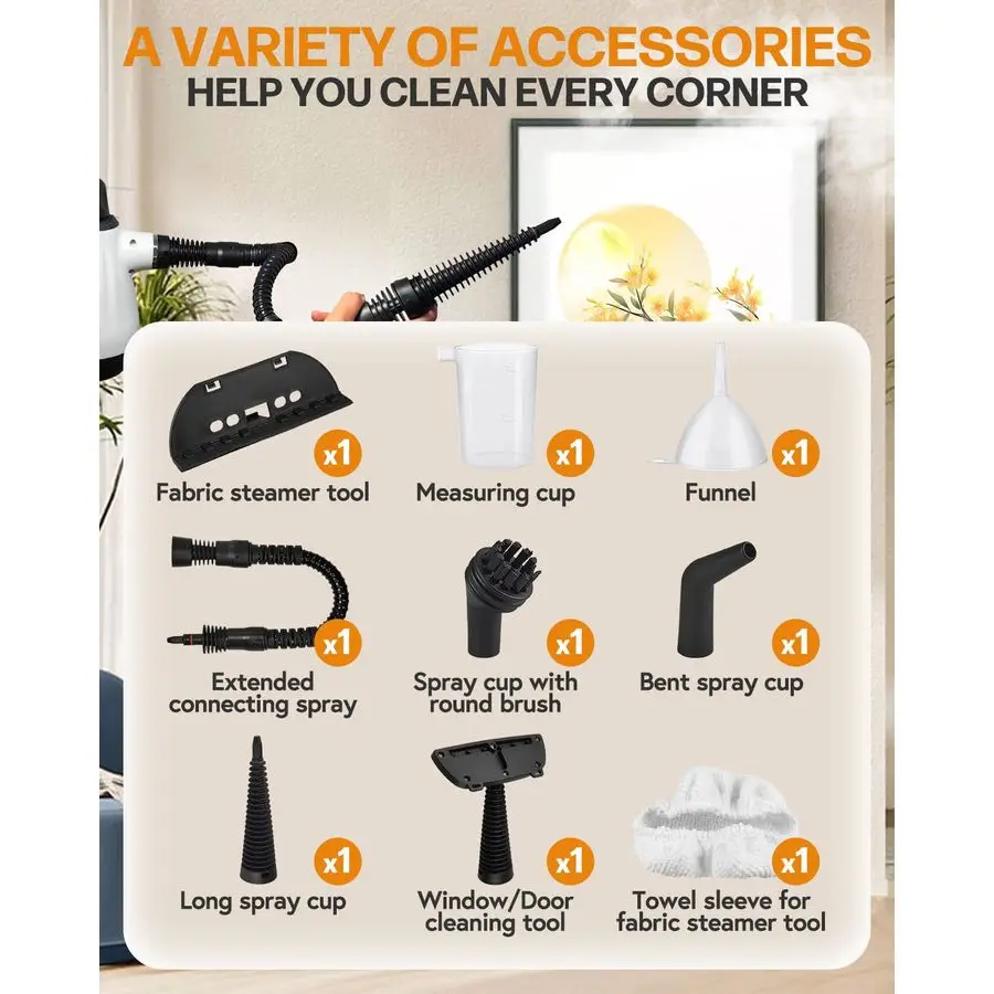Steam Cleaner for Home, Pressurized Deep Cleaning Steamer for Cleaning for All Surfaces with 9 Accessories, Multipurpose Steam C