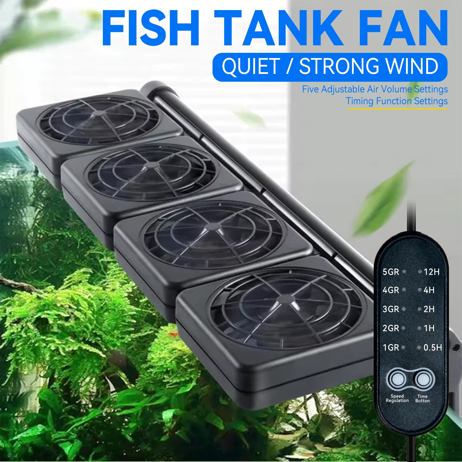 

Fish Tank Fan Silent Adjustable 5-speed Wind Speed Automatic Temperature Control Water Cooled Fish Tank Fan Aquarium Accessories