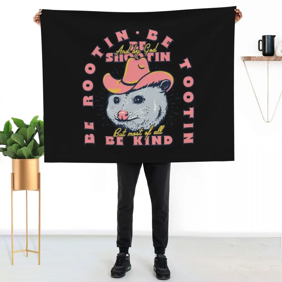 

Rootin Tootin - Cowboy Advice, Poss Possum Opossum Throw Blanket Stain Resistant Cozy Warm Blanket