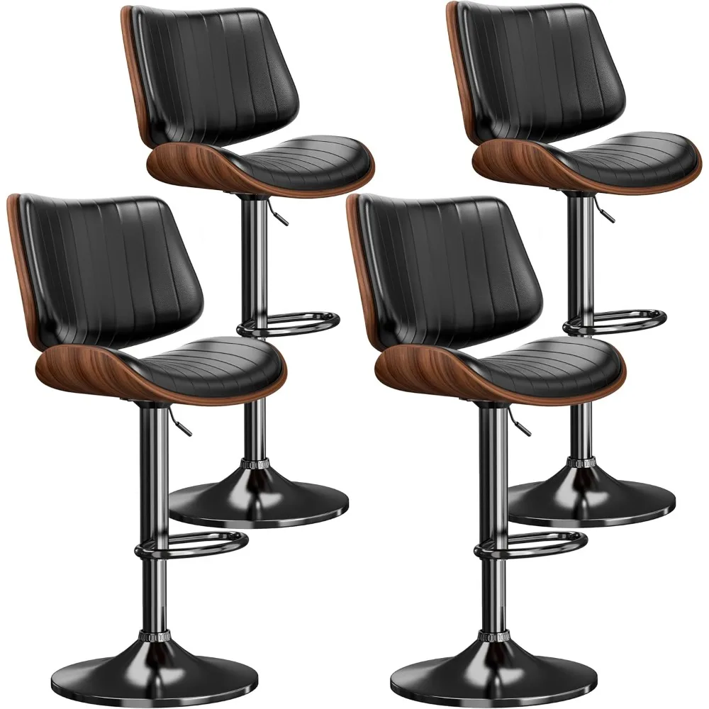 

Swivel Bar Stools Set of 4 - Adjustable Bentwood Barstools for Modern Kitchen Counter with PU Leather Upholstery