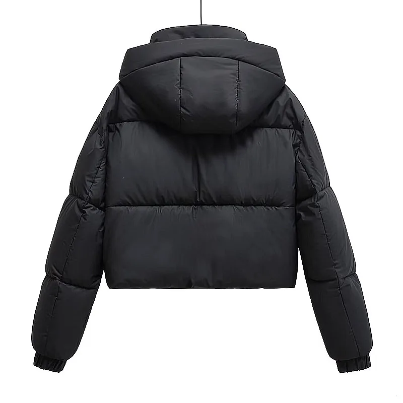 Women\'s Winter Jackets Vintage Black Hooded Short Cotton Padded Coats Fashion Thick Parkas Female Korean Outerwears Casual Tops