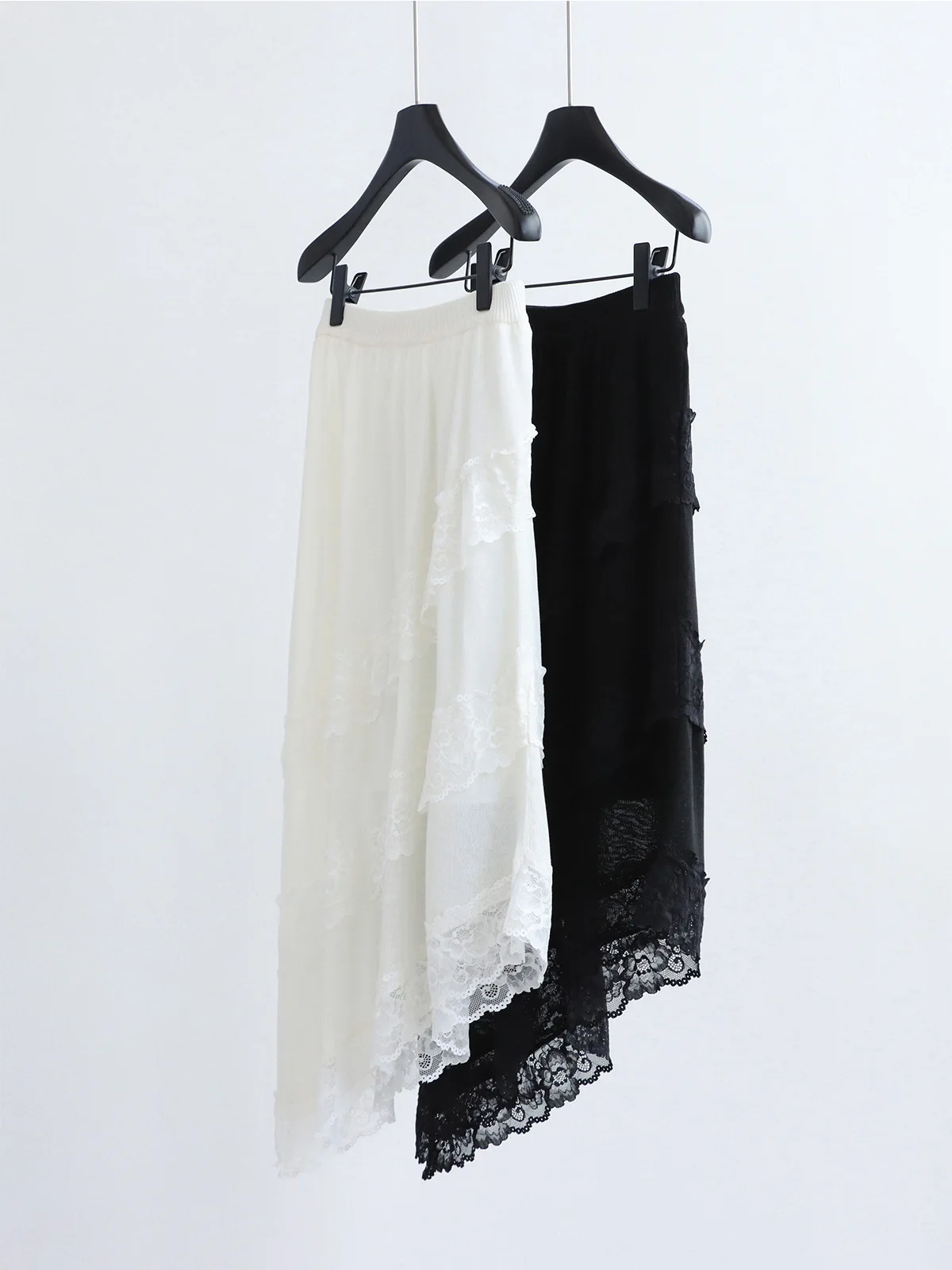 Dave&di Splicing Lace Beveled Skirt Summer Linen Knitted Skirt With Lining Long Skirt Romantic And Lazy Niche Woman