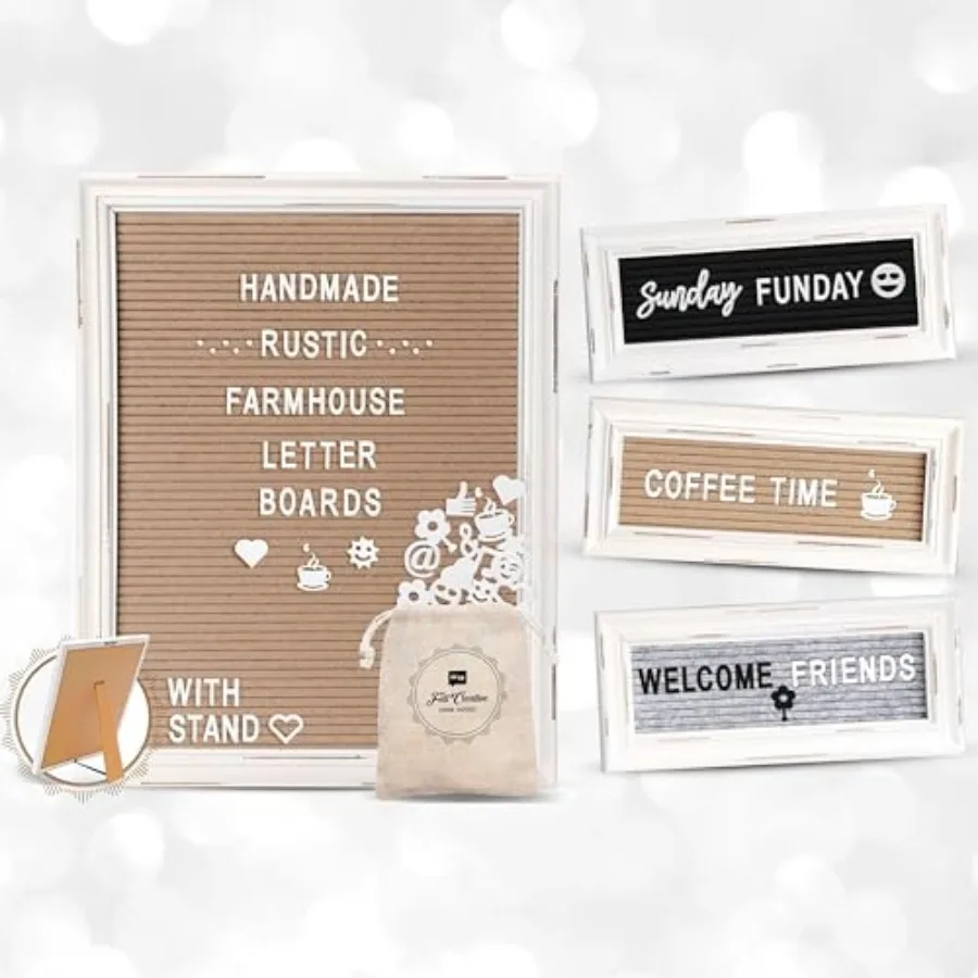 

Letterboards + Mini Letterboards Bundle - Cappuccino 12x16 Felt Letter Board with Stand and 4x10 Mini Letter Boards Set of 3 Fa