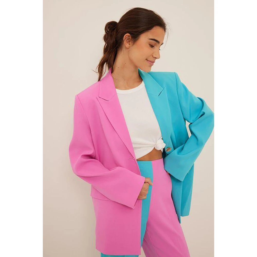 Mode Patchwork Enkele Knop Vrouwen Broek Set Nieuwe Vrouwelijke Twee Stukken (Blazer + Broek) conjuntos femininos elegantes