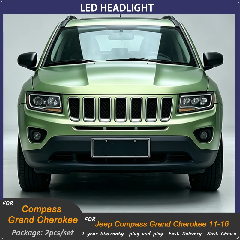 LED Headlight Assembly For 2011 2012 2013 2014-2016 Jeep Compass, Modified DRL Turn Signal Lens Headlamp For Jeep Grand Cherokee