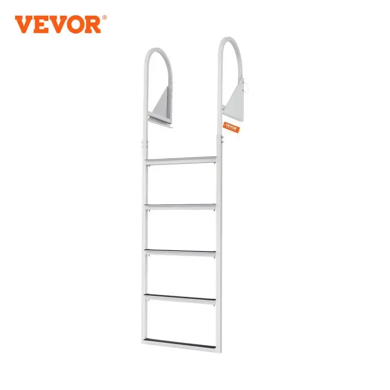 VEVOR 3/4/5 Steps Flip Up Dock Ladders Firmness Durability Boat Boarding Ladder with Rubber Mat for Pool Marine Kayak Canoe