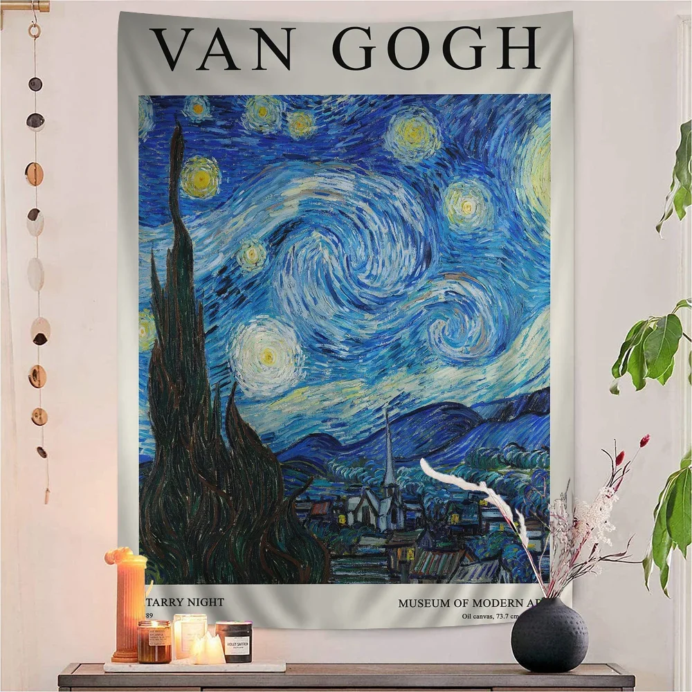 Van Gogh Cafe Terrace at Night Starry Night Printed Large Wall Tapestry Indian Buddha Wall Decoration Hippie Decor Blanket