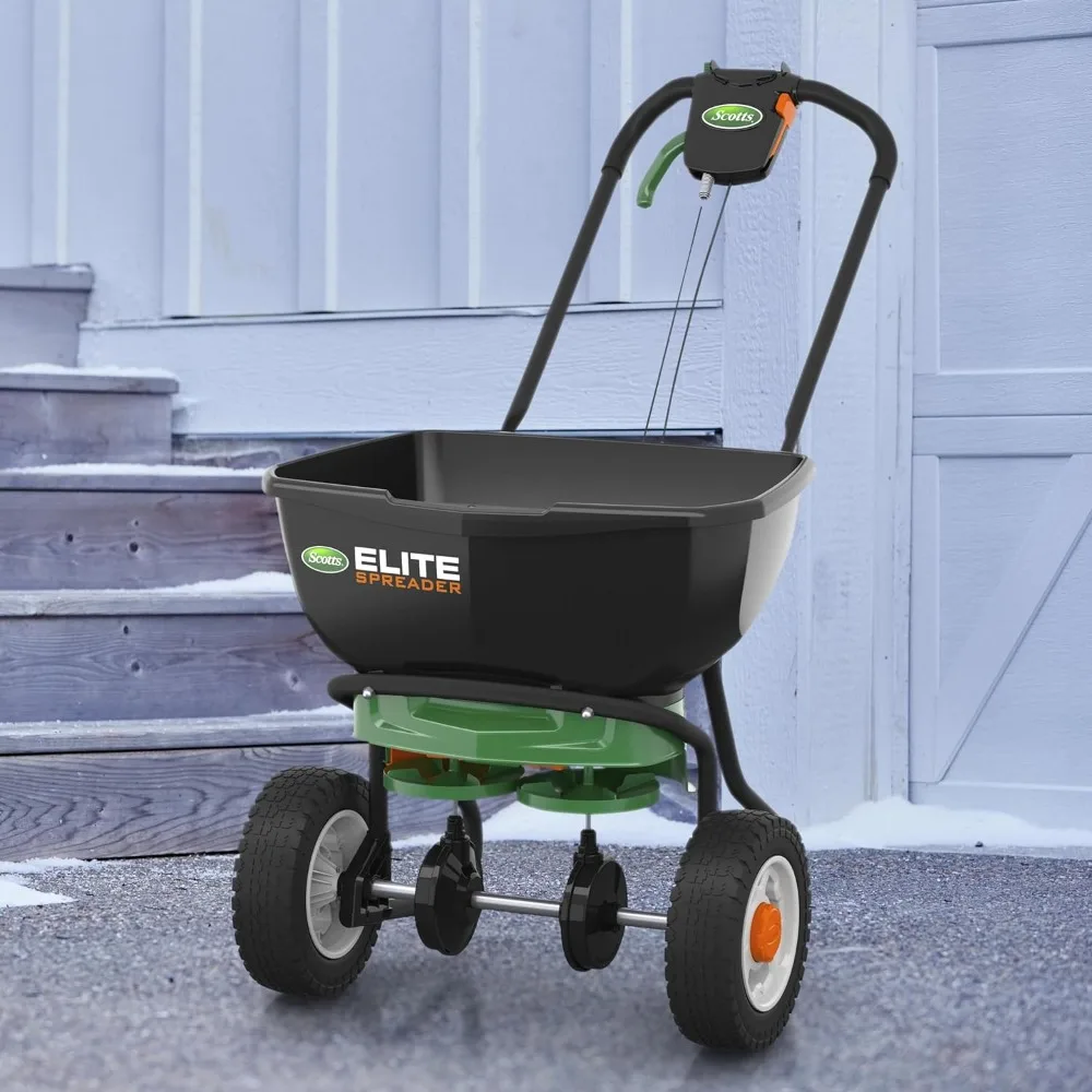 Elite Spreader for Grass Seed, Fertilizante, Sal, Gelo Derretido, Push Spreader Durável, Suporta até 20,000 sq ft Produto