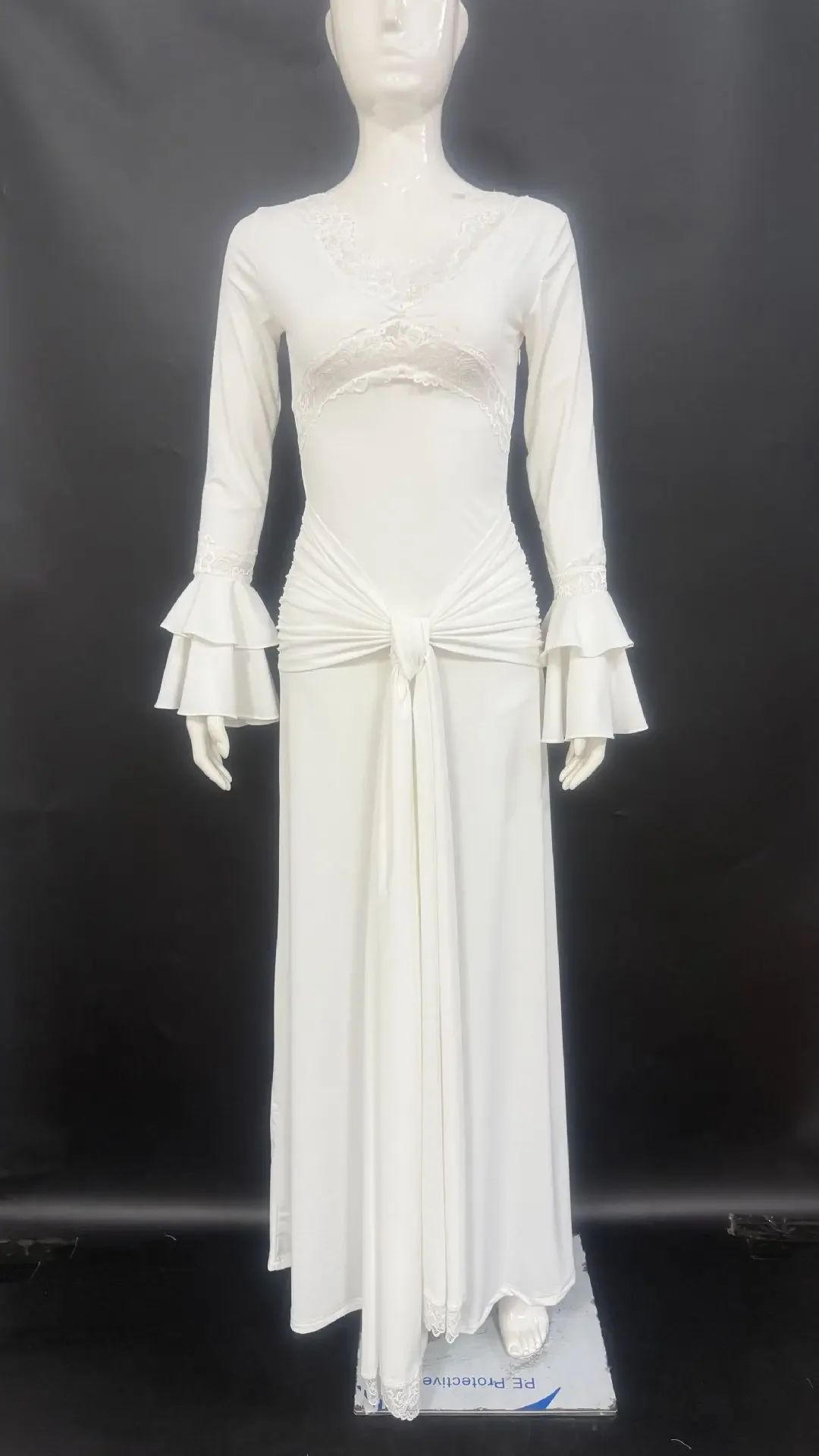 Dresses Women Party Long Dress Lace A Line Backless V Neck Flare Sleeve Sexy Maxi Gown Autumn 2025 Floor Length Vestidos