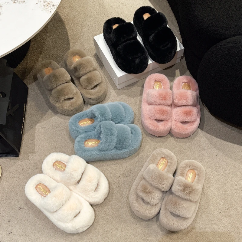 Winter New Leisure Fashion Round Head Solid Color Sweet Woman Drag Flat Comfortable Suede Sponge Bottom Cotton Slippers