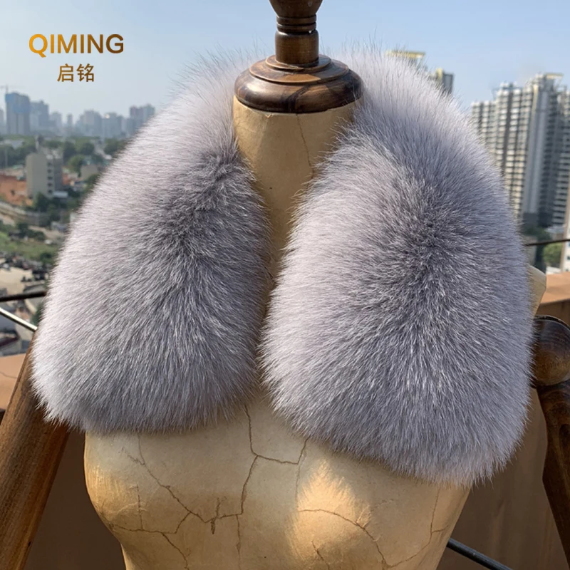 

Natural Genuine Fox Fur Scarf Winter Neck Warmer Women Real Fur Collar Scarves Shawl Coat Decoration Square Collar Short Muffler