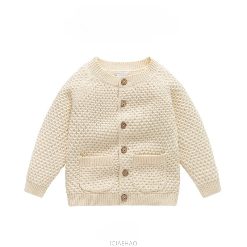 2025 Boys Knit Sweater Children Jacket Round Neck Cardigan Baby Kids Casual Outfit Simple Style Matching Autumn Winter Costumes