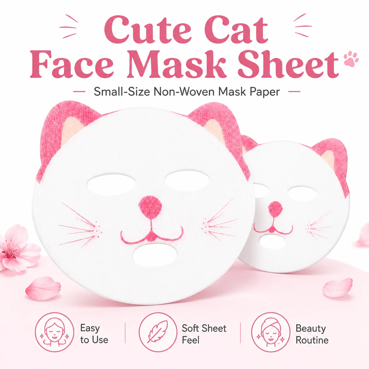 Cute Cat Face Mask Sheets, Small-Size Non-Woven Facial Mask Paper, Soft Lightweight Face Care Sheets for Daily Beauty Routine
