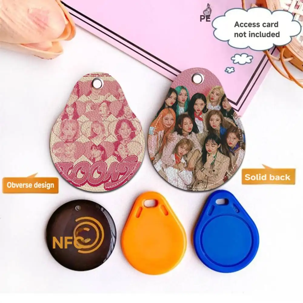 Korea Kpop Band L-Loona Kpop Adorable Teardrop Acc Control Card Protector Bus Keychain Elevator Card Holder Student PU Material