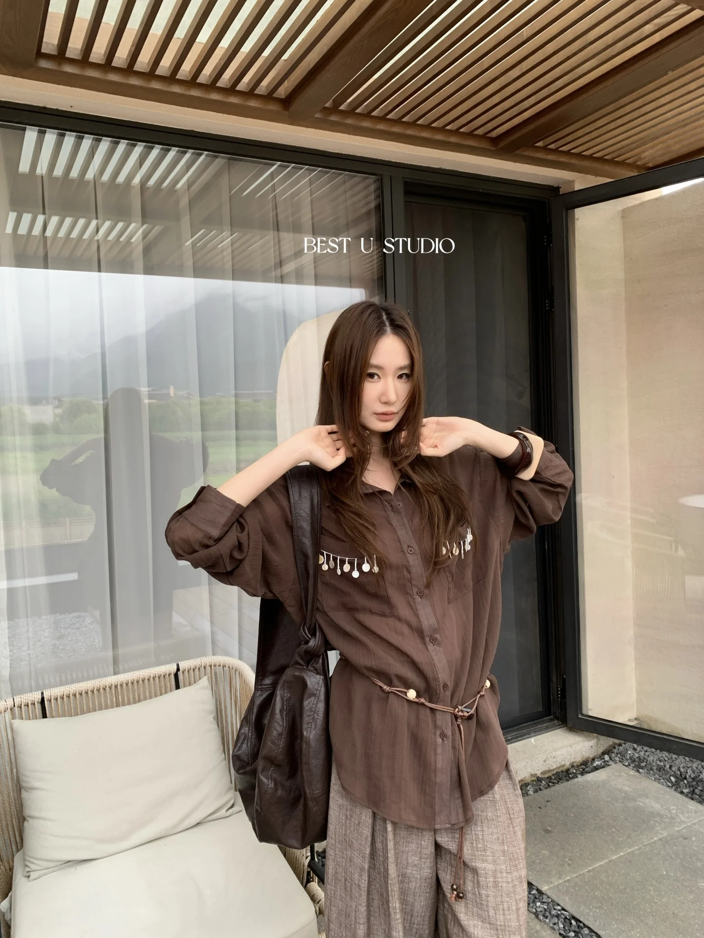 

TCCW Fringed Long Sve ell Pure Color irt Women's Sle Slimming Top Best U Vintage Loose Fit Ruche Detail irt