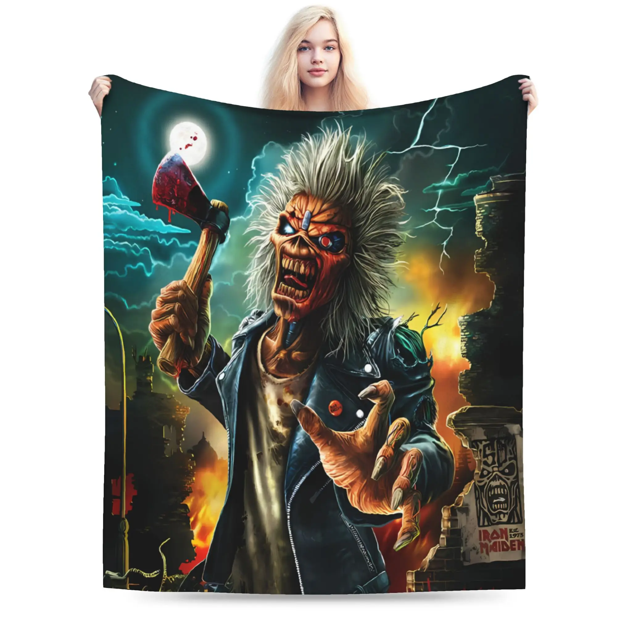 Warm Blanket Kids Adult Decorative I-Iron-Maidens Music Band Art Throw Blanket  Flannel Bedspread For Home Decor Sofa Bed Cover