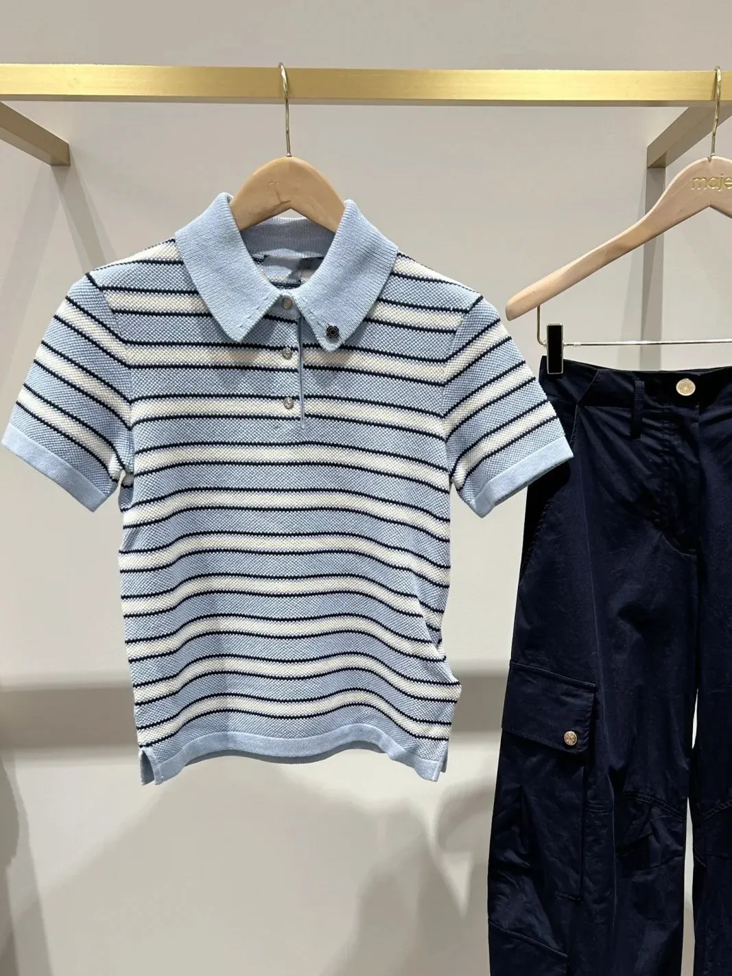 

Premium Edition ort Sve Crew Ne Blue White Stripes T-irt Knitted Sweater Simple Casual Women's Faion Summer Wear